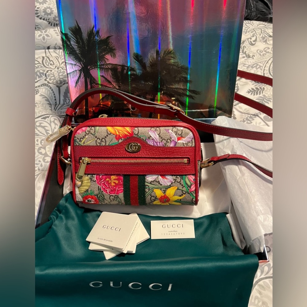 Gucci Mini Ophidia Flora GG Coated Canvas Crossbody Bag